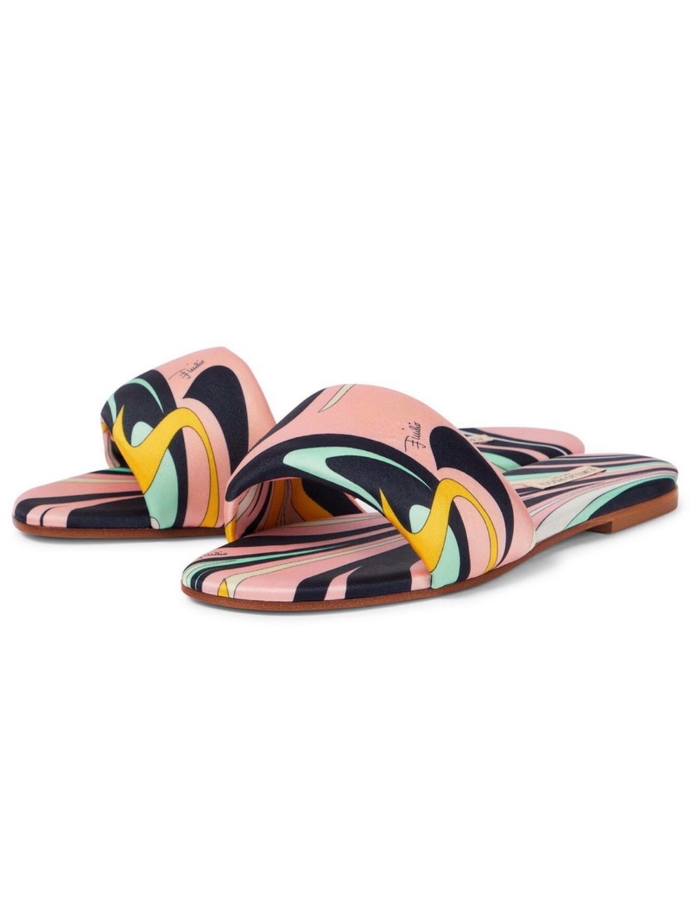 Emilio Pucci Pink Multicolor Printed Slide Sandals